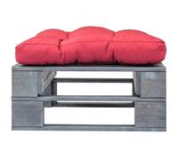 vidaXL Pouf d'extérieur en palettes avec coussin, rouge, bois et gris