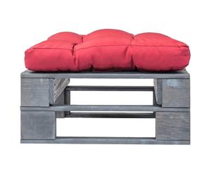 vidaXL Pouf d'extérieur en palettes avec coussin, rouge, bois et gris