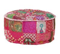 vidaXL Pouf Rond en Coton Patchwork Fait à la Main Rose Tabouret Repose-Pied