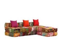 vidaXL Pouf modulaire 3 places Patchwork en tissu - Canapé pour salon