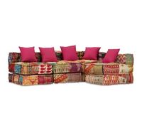 vidaXL Pouf Modulaire à 4 Places Canapé de Salle de Séjour Sofa de Salon Meuble de Salle de Séjour Maison Intérieur Patchwork Tissu