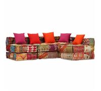 vidaXL Pouf Modulaire à 4 Places Canapé de Salle de Séjour Sofa de Salon Meuble de Salle de Séjour Maison Intérieur Patchwork Tissu