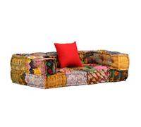 vidaXL Pouf Modulaire Convertible 2 Places Patchwork en Tissu de Coton avec Rembourrage Épais