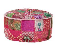vidaXL Pouf rond en coton patchwork fait à la main - Rose - Tabouret repose-pied