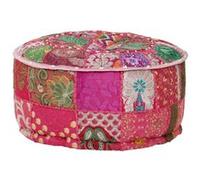 vidaXL Pouf rond en coton patchwork fait à la main - Rose - Tabouret repose-pied