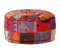 vidaXL Pouf Rond en Coton Fait à la Main Rouge Repose-pied Tabouret Siège