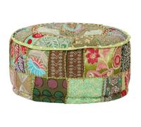 vidaXL Pouf Rond en Coton Fait à la Main Vert Salon Siège Tabouret Repose-Pied