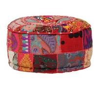 vidaXL Pouf Rond en Coton Fait à la Main Rouge Repose-pied Tabouret Siège Rouge G