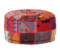vidaXL Pouf Rond en Coton Fait à la Main Rouge Repose-pied Tabouret Siège