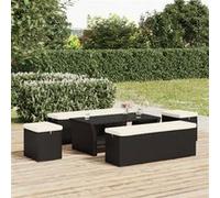 vidaXL Poufs avec coussins 2 pcs noir 40x30x40 cm résine tressée, repose-pieds, tabouret pouf, repose-pieds extérieur, repose-pieds pouf Noir G