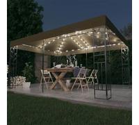 vidaXL Pavillon avec double toit & guirlande lumineuse LED 3x4 m Taupe