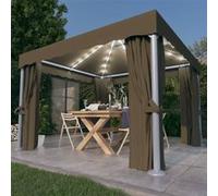vidaXL Pavillon avec rideaux & guirlande lumineuse LED 3x3 m Taupe