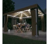 vidaXL Pavillon avec rideaux & guirlande lumineuse LED 4x3 m Taupe