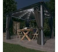 vidaXL Pavillon 3x3 m avec rideaux et guirlande LED Aluminium Anthracite 3070333