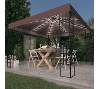 vidaXL Pavillon avec guirlande lumineuse LED 3x3 m Taupe