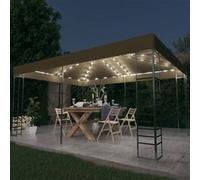 vidaXL Pavillon avec guirlande lumineuse LED 3x4 m Taupe
