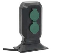 vidaXL Prise d'extérieur avec Piquet à 2 Voies Noir Vert 15,5x11x24 cm, Prise de Courant d'extérieur, Prise de Courant de Jardin, Distributeur d'énergie d'extérieur