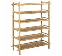 vidaXL Rack à Chaussures avec étagère Naturel 6 Niveaux Bambou, Rangement Salon, Étagère à Chaussures Rectangulaire, Organisateur Moderne, Design Pratique, Décor Marron, Finition Beige