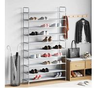 vidaXL Range-chaussures 10 étagères – métal et tissu non tissé – argenté