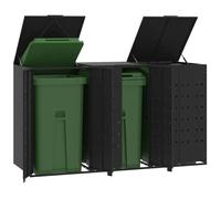 vidaXL Rangement à roulettes pour poubelles pour 3 bacs noir acier, rangement de poubelles, rangement de poubelles de 3279978