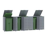 vidaXL Rangement à roulettes pour poubelles pour 5 bacs gris acier