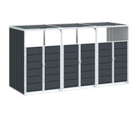vidaXL Rangement pour poubelle à roulettes en acier anthracite - Triple couvercle poubelle - 216 x 81 x 115 cm - Rangement extérieur - Couvercle poubelle de jardin