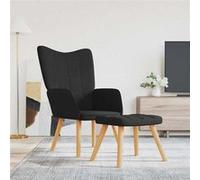vidaXL Chaise de relaxation avec tabouret Noir Tissu