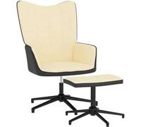 vidaXL Relaxstoel met voetenbank velours en PVC crÃmewit blanc G