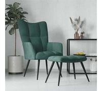 vidaXL Chaise de relaxation avec tabouret Velours Vert foncé