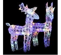 vidaXL Décoration de Noël Rennes lumineux – 2 pcs, 80 LED, acrylique, multicolore