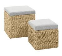 vidaXL Repose-pied cube en jacinthe d'eau avec coffre de rangement, Lot de 2 Gris