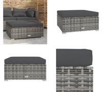 vidaXL Repose-pieds de jardin avec coussin Gris 70x70x30 cm Poly rotin - Repose-pieds de jardin - Ottomane de jardin - Repose-pieds d'extérieur
