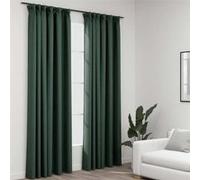 vidaXL Rideaux occultants aspect lin avec crochets 2pcs Vert 140x245cm Vert G