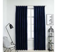vidaXL Rideaux occultants Crochets 2 pcs. velours bleu foncé 140x245cm - Rideau - Rideau Avec Oeillets Métalliques - Rideaux Avec Oeillets Métalliques