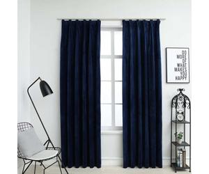 vidaXL Rideaux occultants Crochets 2 pcs. velours bleu foncé 140x245cm - Rideau - Rideau Avec Oeillets Métalliques - Rideaux Avec Oeillets Métalliques