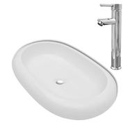 vidaXL Salle de bain lavabo avec mitigeur céramique ovale blanc