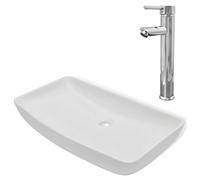 vidaXL Lavabo de salle de bain rectangulaire blanc avec mitigeur céramique