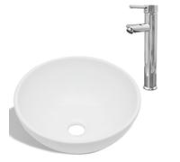 vidaXL Salle de bain lavabo avec mitigeur céramique ronde blanc