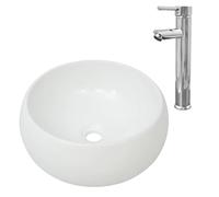 vidaXL Salle de bain lavabo avec mitigeur céramique ronde blanc