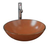 vidaXL Salle de bain lavabo avec robinet et vidage verre trempé brun