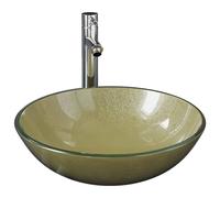 vidaXL Salle de bain lavabo avec robinet et vidage verre trempé or