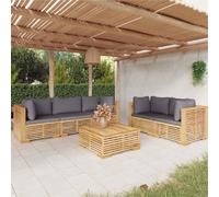 vidaXL Ensemble de salon de jardin 6 pièces avec coussins en teck massif
