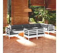 vidaXL Salon de jardin 10 pcs avec coussins - Blanc