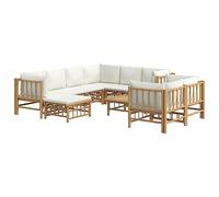vidaXL Ensemble de salon de jardin 10 pièces en bambou avec coussins blanc crème