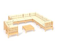 Vidaxl Salon De Jardin 10 Pcs Avec Coussins Crème Bois De Pin Solide