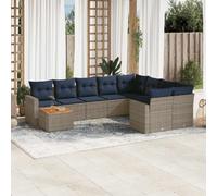 vidaXL Salon de jardin 10 pcs avec coussins gris résine tressée