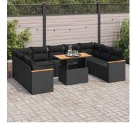 vidaXL Ensemble de 10 canapés de jardin avec coussins noir poly rotin