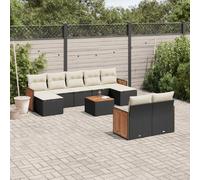 vidaXL Salon de jardin 10 pcs - Coussins noir résine tressée