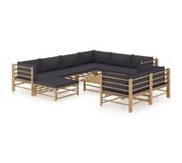 vidaXL Ensemble de salon de jardin 10 pièces avec coussins gris foncé en bambou