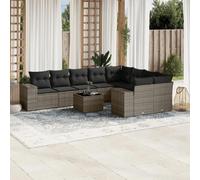 vidaXL Salon de jardin 10 pcs résine tressée - Coussins gris